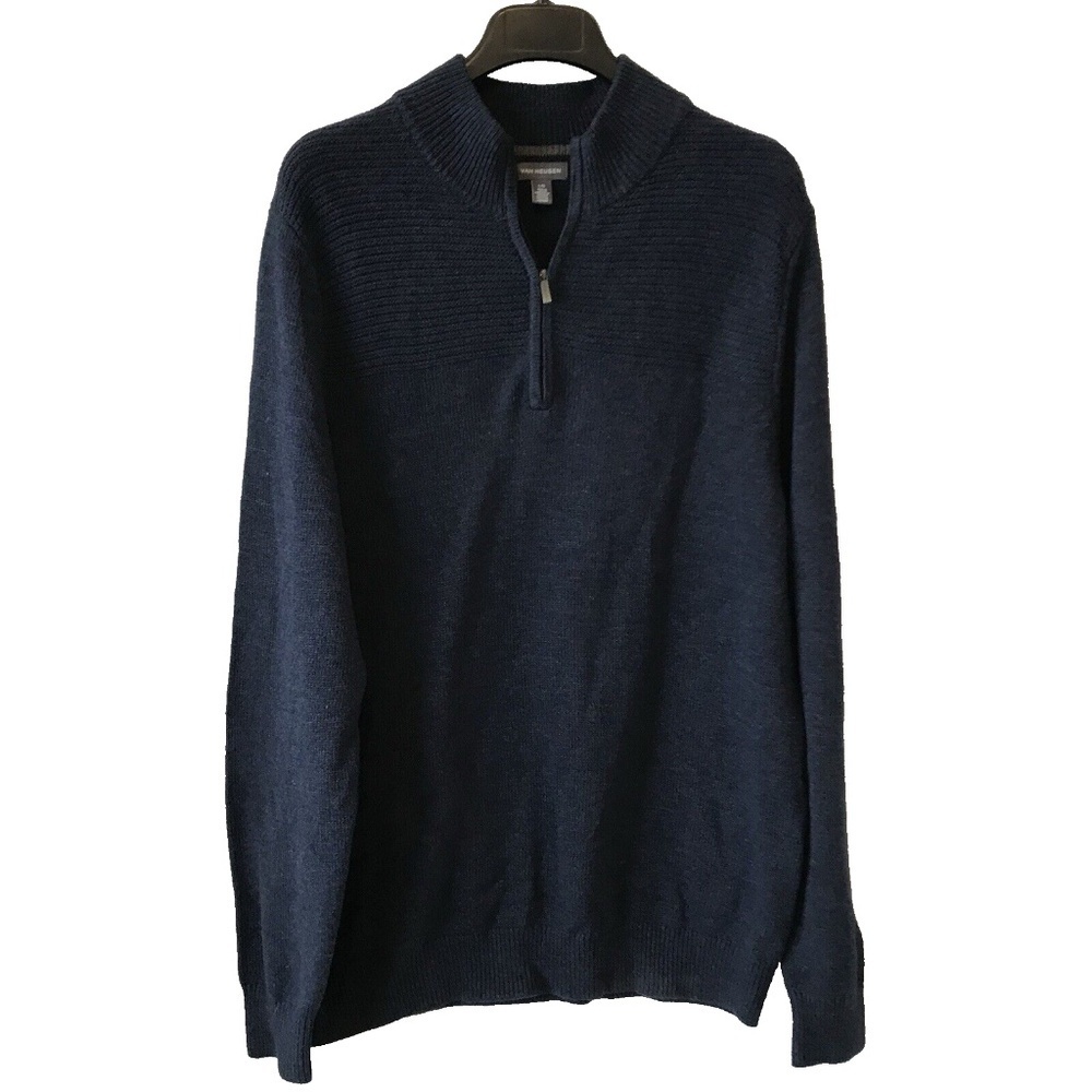Van Heusen 1/4 Zip Knit Sweater Men’s Size Large Blue Mock Neck